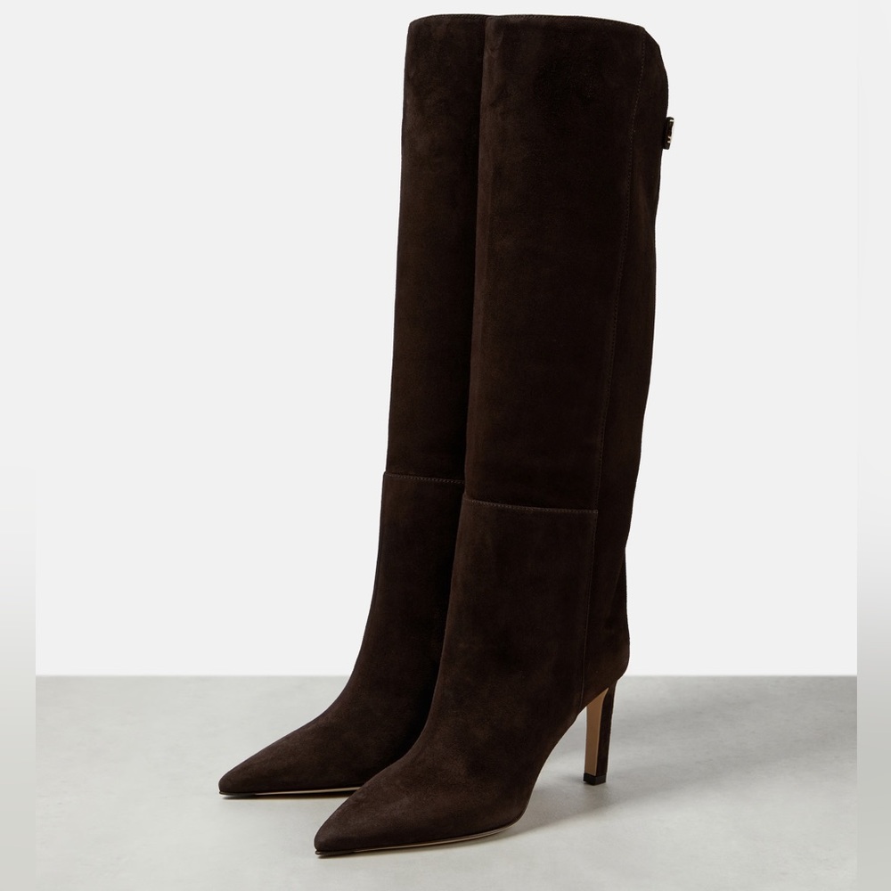 Jimmy Choo Alizze 85MM Knee-High Boots Coffee Brown Suede
